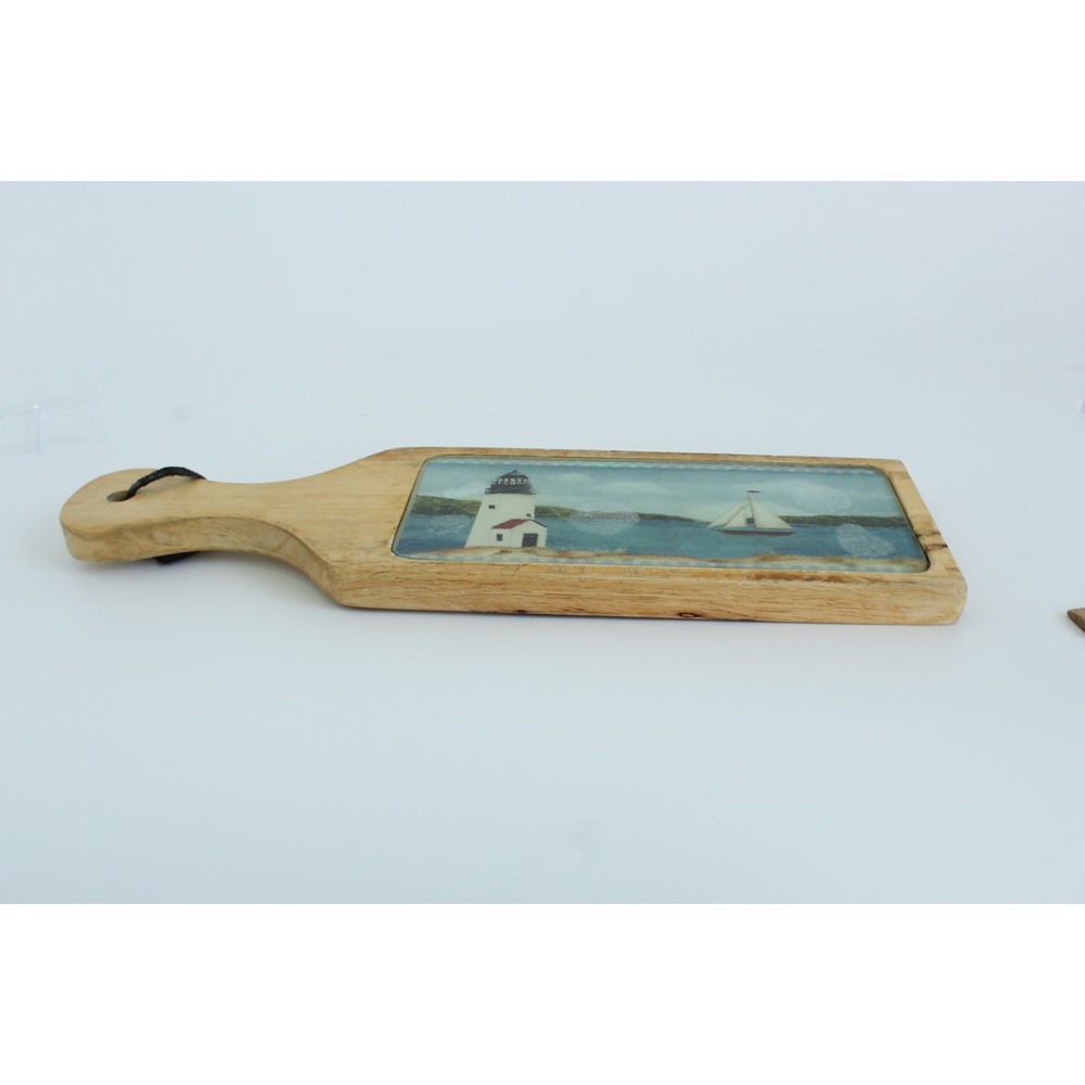 Nautical Lighthouse Sailboat Wooden Paddle Board Decorative Wall Art 11.5" - Picture 6 of 7